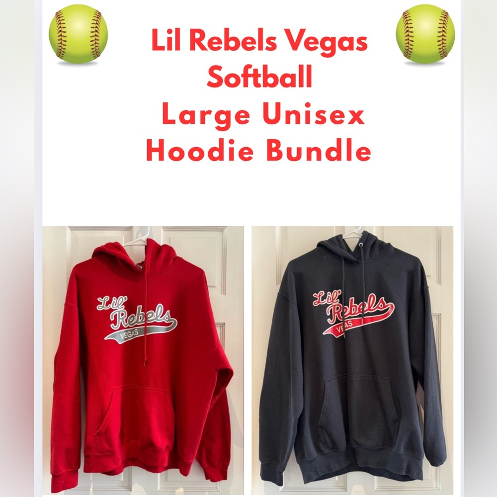 Lil Rebels Vegas Softball Large Unisex Hoodies - Black/Red- Bundle of 2 - Size L